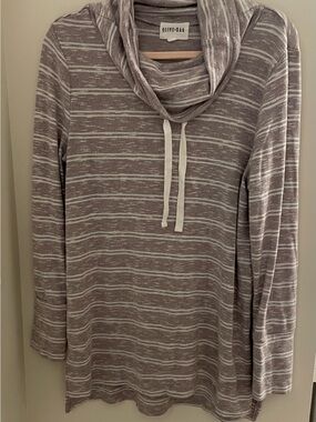 Olive & Oak Gray Striped Cowl Neck Tunic Sweater